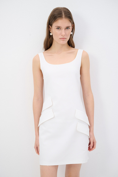 Sleeveless Dress with Pocket Cover Detail