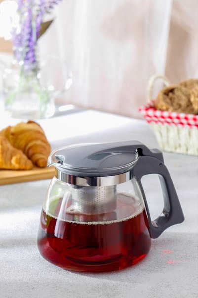Glass Teapot with Gray Strainer 1100 ml