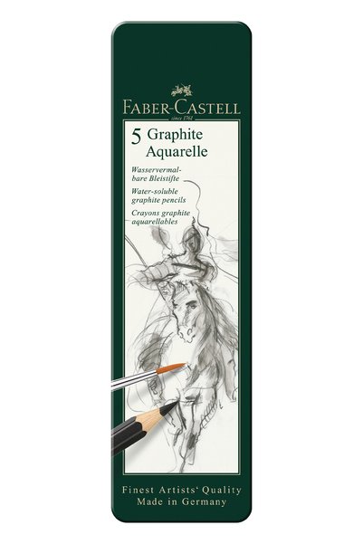 Graphite Aquarelle Pencil Set, 5 Pieces, Metal Box, Hb-2B-4B-6B-8B, Black Natural, Water Soluble