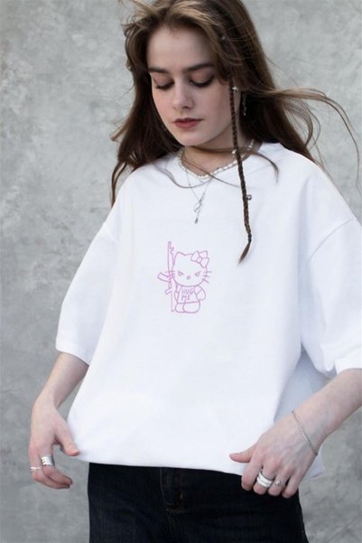 Unisex Pink Hug Me Hello Kitty Tshirt White