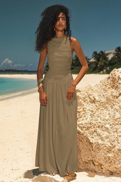 Mink Front Flowing Long Length Women's Dress Mg2364