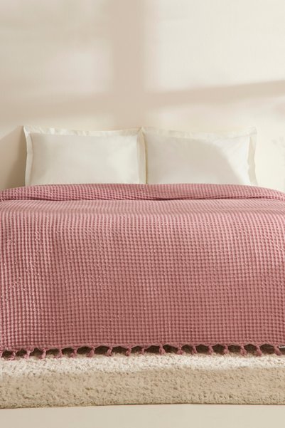 Mady 100% Cotton Waffle Double Bedspread Pink
