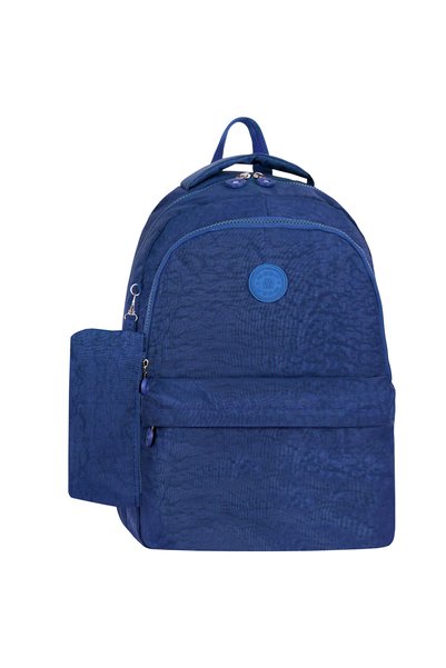 Blue Shk117 Crinkle 5 Compartment Crinkle Waterproof Fabric Backpack with Wallet