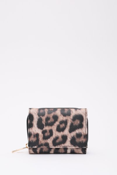 Mink Leopard Shk177 Faux Leather 8 Compartments, Card Holder, Paper and Coin Compartment Snap Wallet