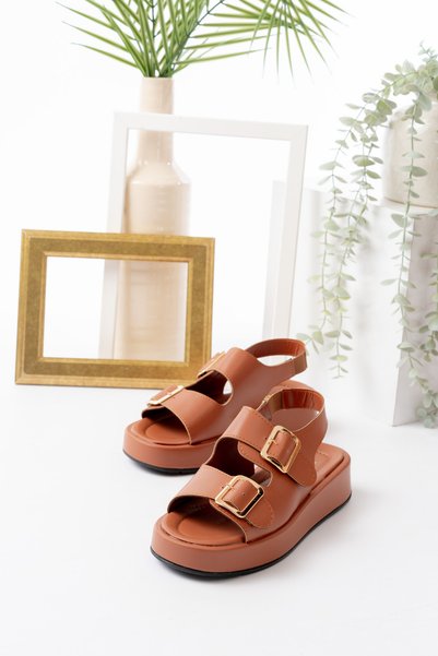 Women's Double Strap Buckle Detailed Daily Comfortable Sandals