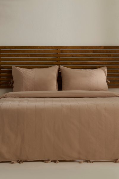 Carmine 100% Cotton Double Duvet Cover Set Powder