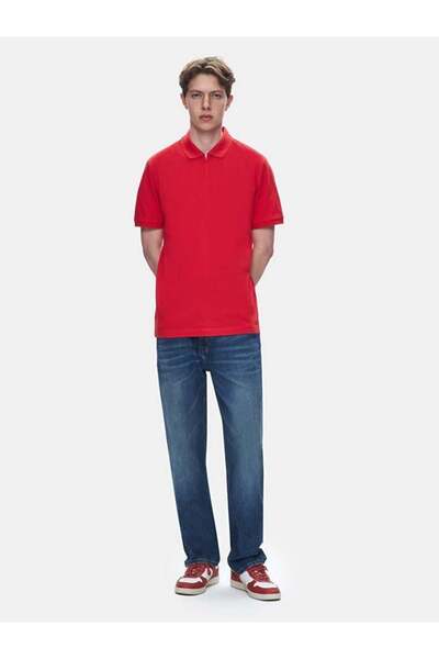 Lozoko Red Men's Polo Neck Short Sleeve Regular T-Shirt 1225841886089600