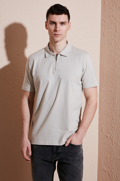 Cotton Regular Fit Half Zip Polo Collar t Shirt Men's Polo Collar t Shirt 5902972