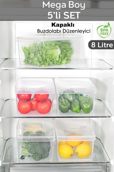 5 Storage Containers with Lids - Organizer Organizer Fruit Vegetable Food Container Storage Box 8 Liters