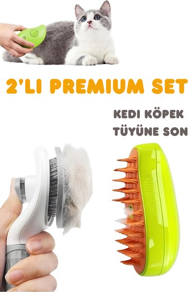 2-Piece Steam Cat & Dog Comb Automatic Cleaning Button Comb Set Pet Brush