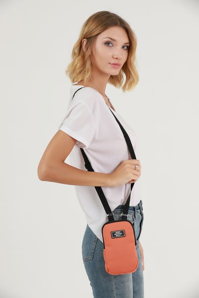 Orange U32 Single Zipper Compartment Adjustable Strap Canvas Fabric Unisex Phone Holder Wallet Bag U:2