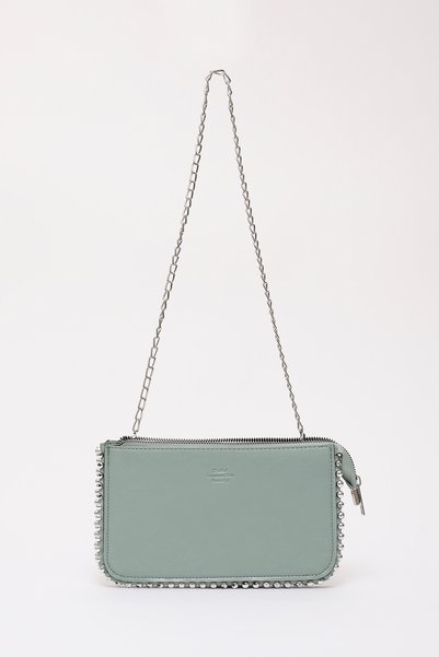 Mint Green Shk182 Faux Leather 3-Compartment Bead Detailed Zippered Chain Strap Hand, Arm and Shoulder Bag