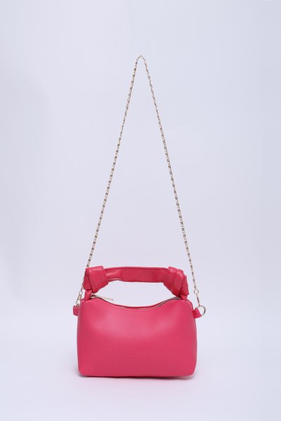 Fuchsia Shk24 Original Soft Leather Knot Detailed Chain Strap Hand and Shoulder Bag