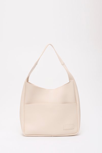 Cream Shk180 Faux Leather, Snap Fastener, Two Compartment Hand, Arm and Shoulder Bag