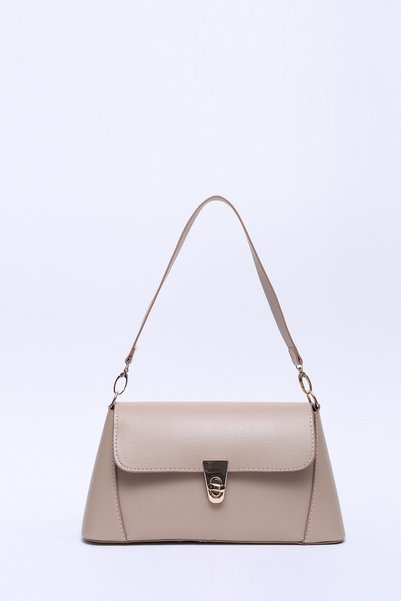 Mink Shk153 Faux Leather Lock Detailed Standard Strap Single Compartment Hand, Arm and Shoulder Bag