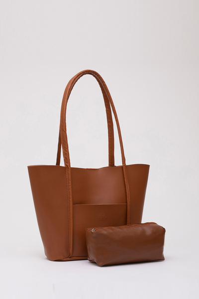 Taba Shk80 Faux Leather Large Size Shoulder Bag with Front Pocket and Snap Fastener Makeup Bag