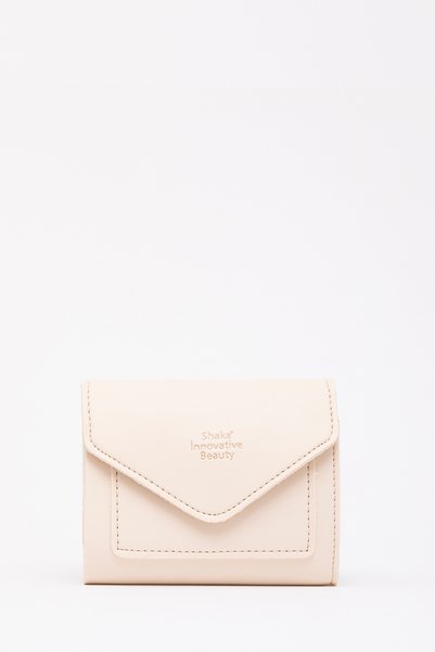 Cream Shk67 Faux Leather Wallet with Coin and Paper Money Compartment, Snap Fastener Card Holder, Envelope Model Pocket