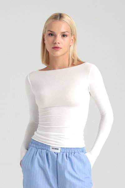 Ultra Soft Boat Neck Blouse Ecru