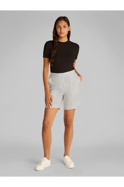Women's High Waist Above Knee Length Beige Shorts with Pockets K20K 208380 -Ada
