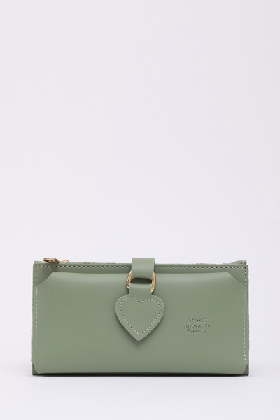 Mint Green Shk65 Soft Faux Leather Heart Snap Phone Wallet with Coin and Paper Money Compartment Card Holder