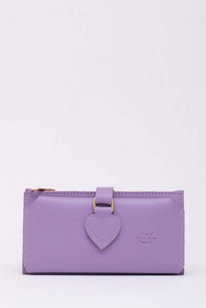 Lilac Shk65 Soft Faux Leather Heart Snap Phone Wallet with Coin and Paper Money Compartment Card Holder
