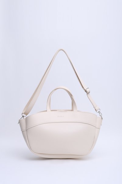 Cream Shk199 Faux Leather Single Compartment, Makeup Bag, Double Strap Hand. Arm and Shoulder Bag