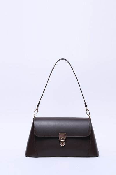 Brown Color Shk153 Faux Leather Lock Detailed Standard Strap Single Compartment Hand, Arm and Shoulder Bag