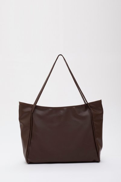 Brown Color Shk90 Faux Leather Hand, Arm and Shoulder Shopper Bag with Internal Compartment and Zipper