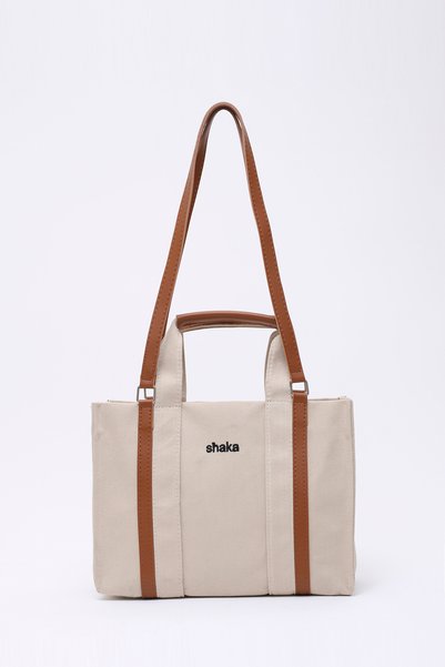 Cream Shk170 Canvas Fabric, Single Compartment, Inner Pocket, Lined, Zippered Hand, Arm and Shoulder Bag