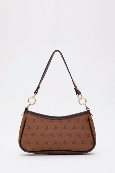 Shk113 Monogram Printed Faux Leather Hand - Tan/Brown with Zipper and Adjustable Strap