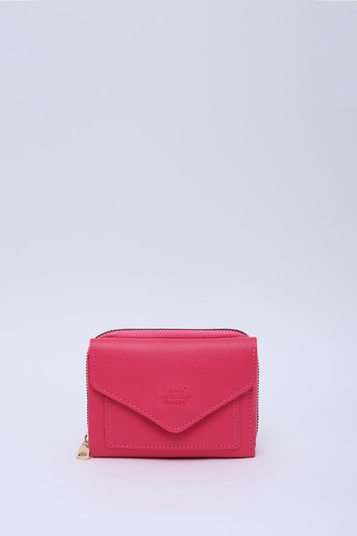 Fuchsia Shk215 Faux Leather 12 Compartment Envelope Model Wallet with Zippered Coin and Paper Money Compartment