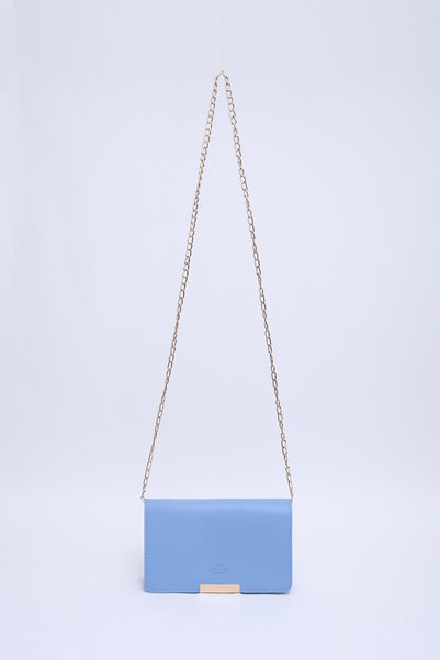 Blue Shk186 Faux Leather Single Compartment Snap Chain Strap Hand, Arm and Shoulder Bag