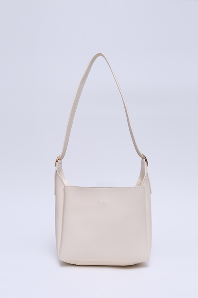Cream Shk158 Faux Leather Single Compartment Strap Snap Crossbody and Shoulder Bag