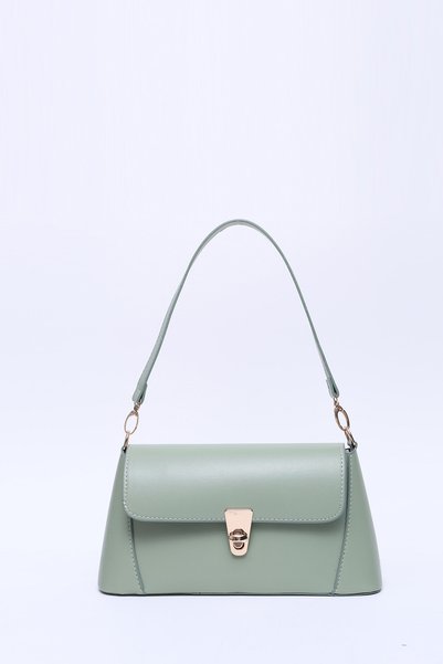 Mint Green Shk153 Faux Leather Lock Detailed Standard Strap Single Compartment Hand, Arm and Shoulder Bag