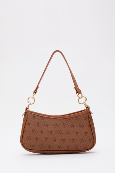 Monogram Printed Tan Shk113 Faux Leather Lined Zippered Adjustable Strap Hand, Arm and Shoulder Bag