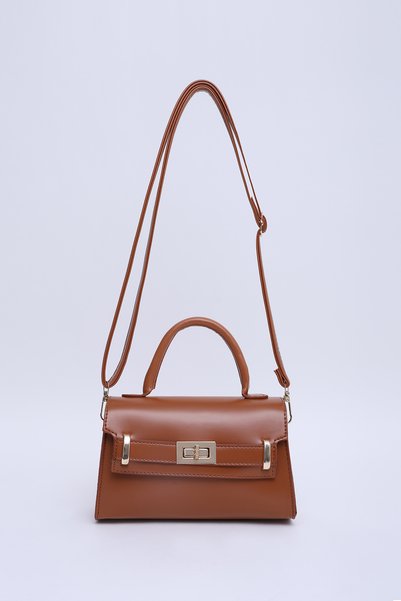 Taba Shk188 Faux Leather Single Compartment Lock Detailed Strap Hand, Arm and Shoulder Bag