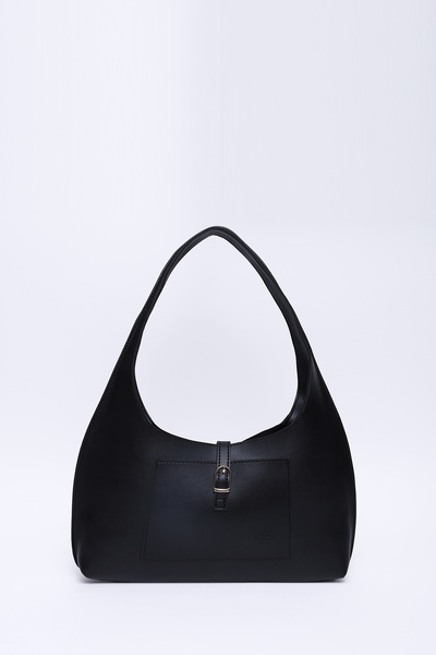 Black Shk142 Faux Leather Two-Compartment Snap Fastener Hand, Arm and Shoulder Bag