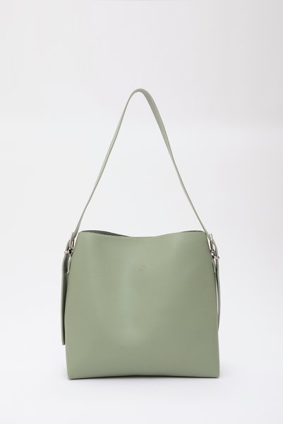 Mint Green Shk55 Leather Hand and Shoulder Bag with Snap Fastener Makeup Bag and Adjustable Strap L:30 E:40 W:1