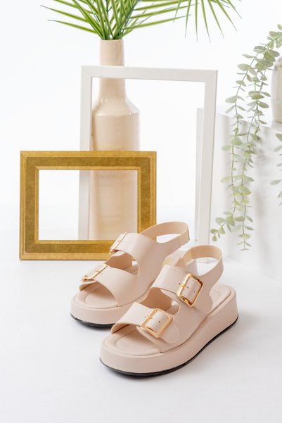 Women's Double Strap Buckle Detailed Daily Comfortable Sandals