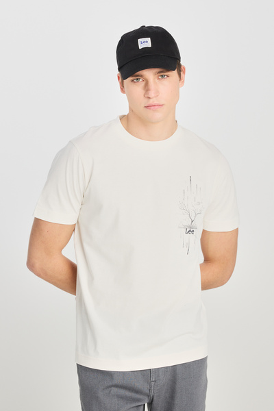 100% Cotton Regular Fit Regular Cut Crew Neck Printed Ecru T-Shirt