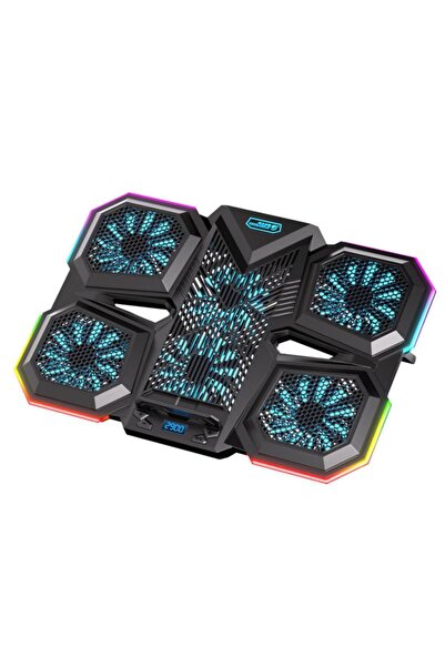 Ладилник за лаптоп со 6 вентилатори, 12 RGB светлосни режими, држач со LCD дисплеј