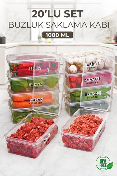 20 Pieces 1000ml Deep Freezer Freezer Storage Container with Lid - Refrigerator Organizer Freezer Food Container
