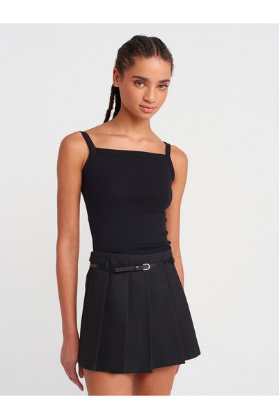 21049 100% Cotton Square Neck Strap Top-Black