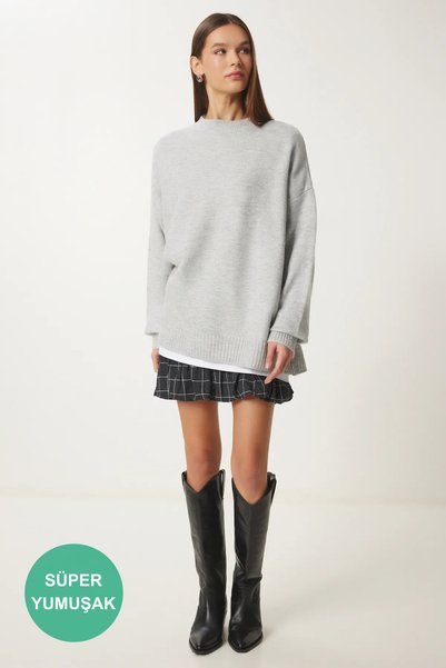 Soft Textured Knitwear Sweater Gray Lmx0070