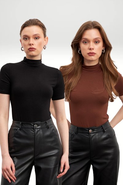 Women's Black Bitter Brown 2 Pack Short Sleeve Blouse