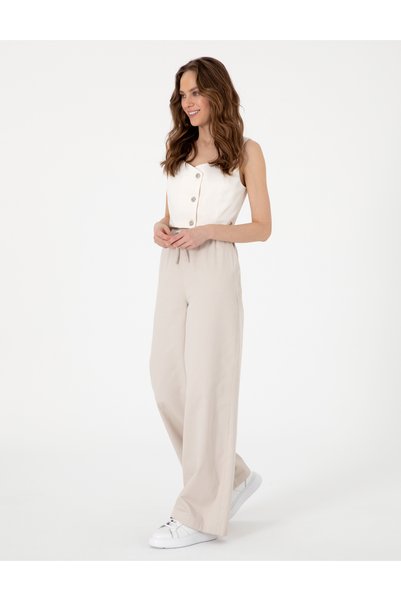 Beige High Waist Loose Fit Trousers 50313136-Vr011