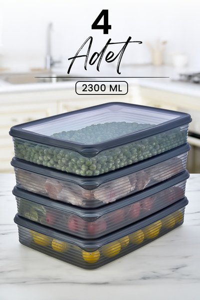 4 Pieces 2300 ml Refrigerator and Microwave Storage Container - Refrigerator Organizer Storage Box