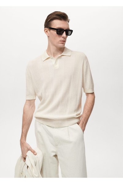 Openwork knit polo shirt with knitwear