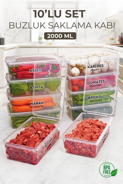 10 Pieces 2000ml Deep Freezer Freezer Storage Container with Lid - Refrigerator Organizer Freezer Food Container