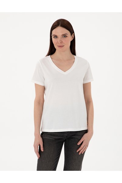 White Regular Fit V-Neck Basic T-Shirt 50305749-Vr013
